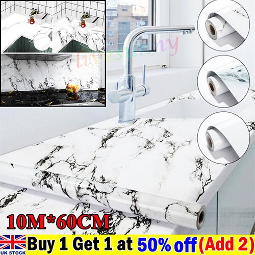 10M Self Adhesive Kitchen Worktop Covering Vinyl Wrap Cupboard Marble