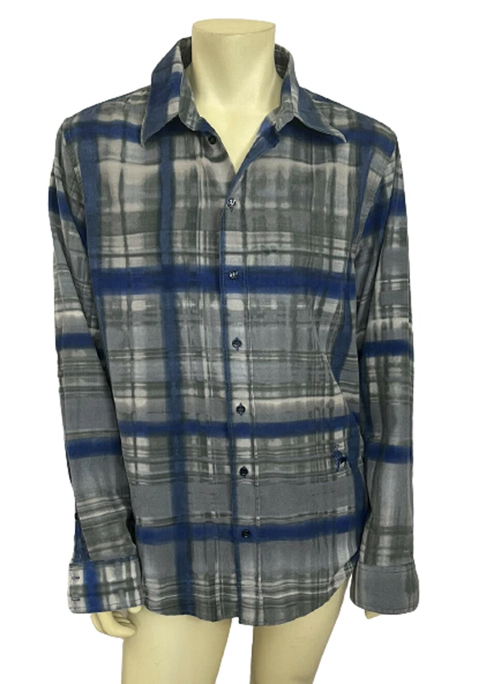 Roberto Cavalli класса Италии мужской синий вельвет печать рубашка размер 20 розничной $529 - Изображение 2 из 4