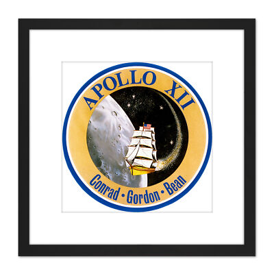 Space NASA Apollo 12 Mission Emblem Badge Patch Square Framed Wall Art 9X9 In