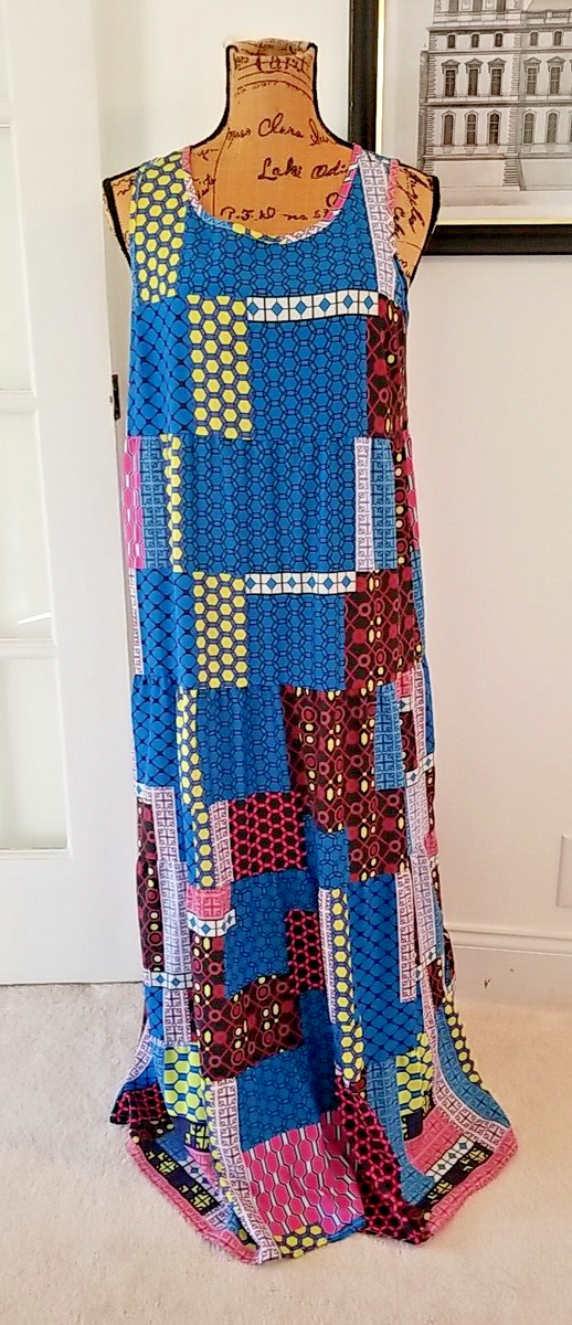 Bellambra Italian Geometric Patchwork Womens M Sleeveless Maxi