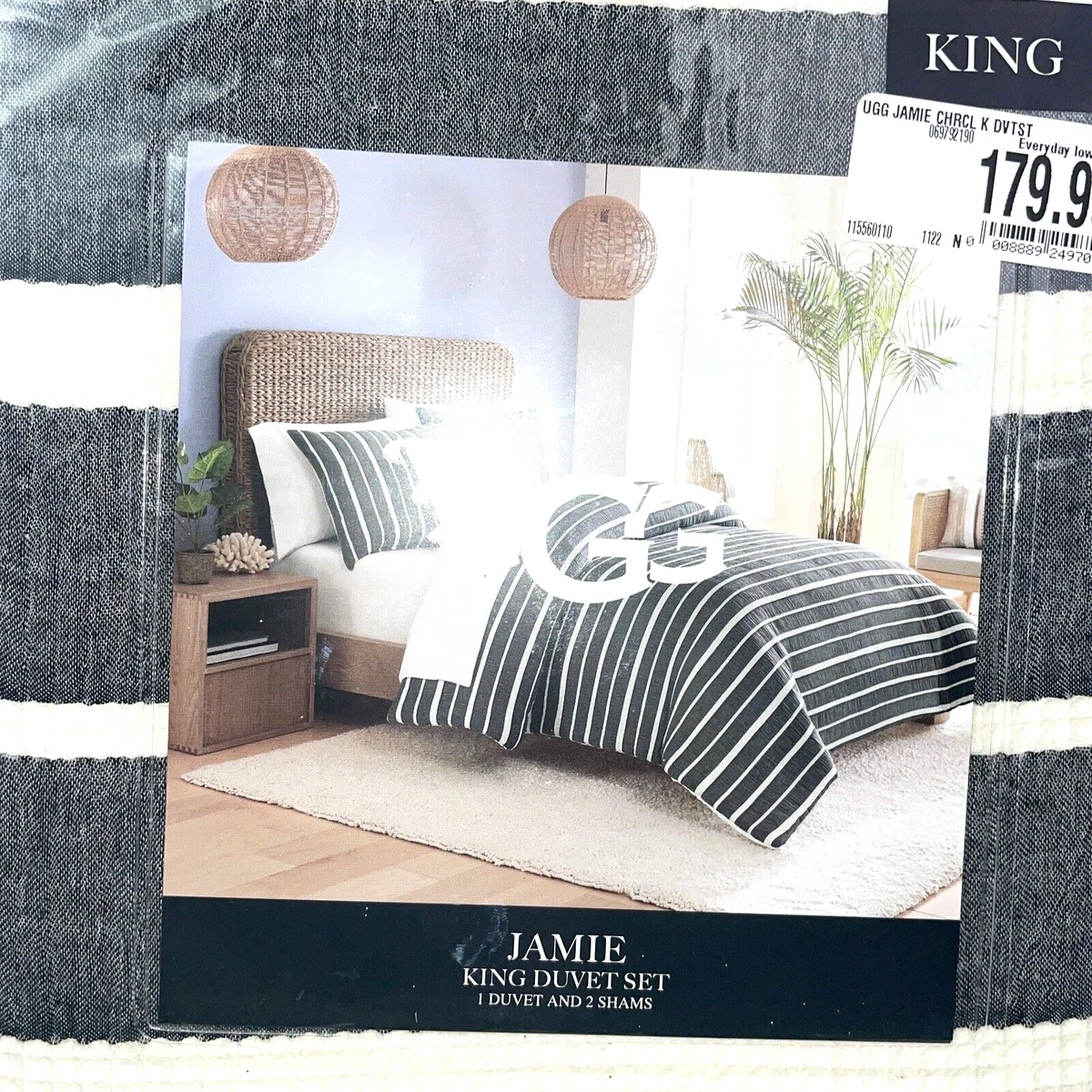 UGG Jamie Luxury Duvet Cover Set 100 Cotton Grey Cream Stripe