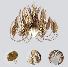 Iron Gold Leaves Chandelier Pendant Lamp Ceiling Fixtures Retro Pendant Lighting
