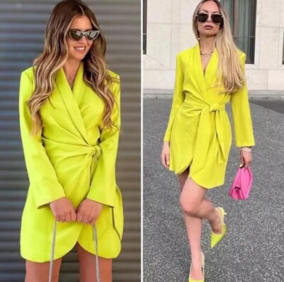 ZARA Woman NWT Beautiful Lemon Lime Green Pareo Mini Dress