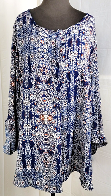 Bobeau Blue Long Sleeve Top Blouse Long Shirt Short Dress Size 2X