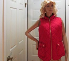Womens Vest Red St.john Bay Quilted Golden Zip Open Front Front Pockets Size Xl