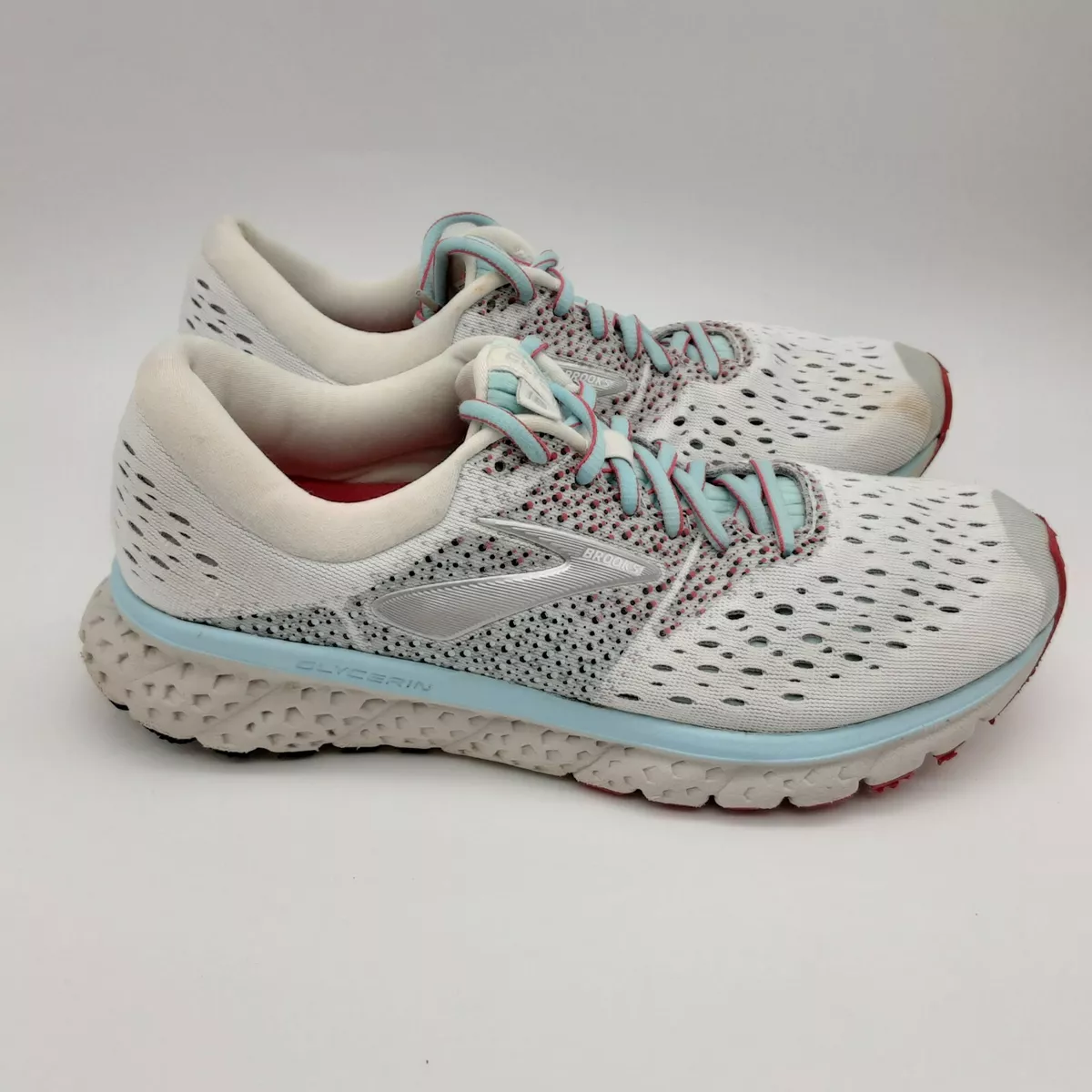 Brooks Glycerin 16 Womens Running Shoes Size 9B White Gray Blue