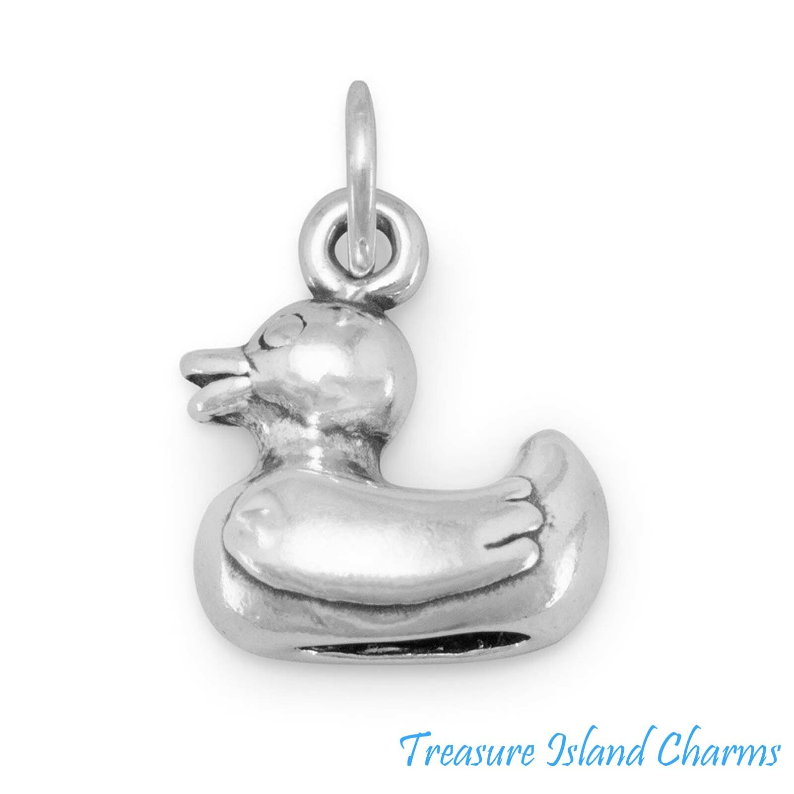 Rubber Ducky Duck Duckie Baby Bath Toy 3D 925 Sterling Silver Charm MADE IN USA