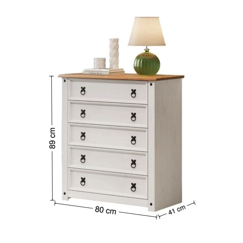 Corona Chest of Drawers 5 Drawer Small White Wax Solid Pine Mercers Furniture® - Image 2 of 3