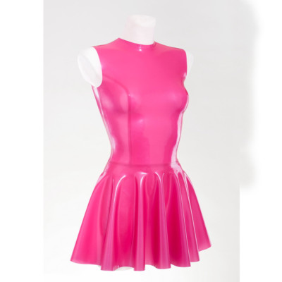 Sleeveless Latex Dress without Zipper Rubber Pleated Skirt Night Club Party Wear