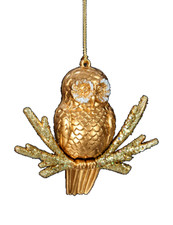 KURT S. ADLER GOLD GLITTERED OWL ON BRANCH CHRISTMAS TREE ORNAMENT