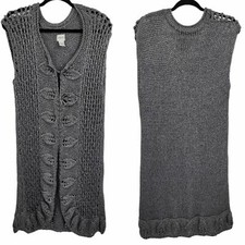 Chico's Cardigan 2 Duster Longline Knit Metallic Sleeveless Medieval