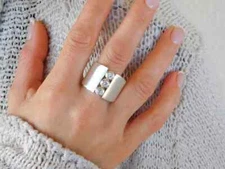 Crystal Solid 925 Sterling Silver Band& Statement Handmade Ring All Size  R81