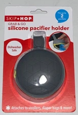 Skip Hop Grab & Go Silicone Pacifier Holder Gray - Fits 2 Pacifiers Attach Strap