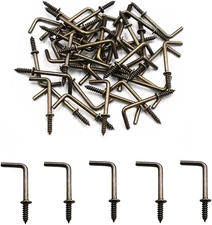 100 Pcs Small Screw in Hooks - 5/8" L Shape & Right Angle Bronze Hooks