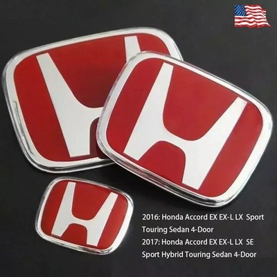 3x Red Emblem Front Rear Steering Badge Fit For 2016 2017 Honda Accord Sedan