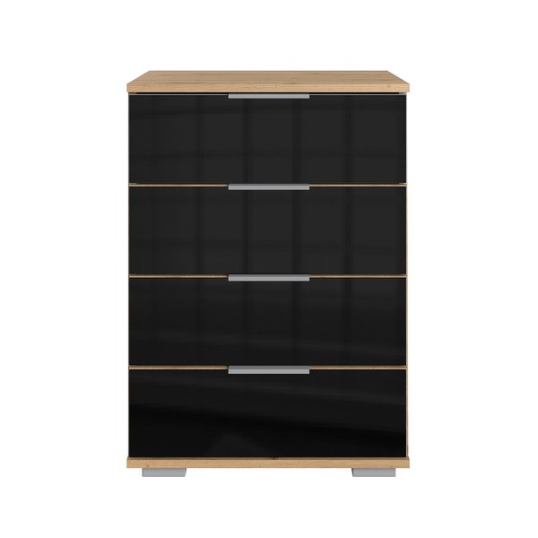 Nachttisch Nachtschrank Nachtkonsole Hoch Boxspringbett Eiche Glasfront Schwarz-image