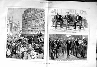 Alter antiker Druck 1883 König Spanien Paris Gare Du Nord Elysee Grevy Elysee 19.