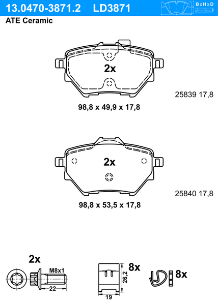 ATE BremsbeläGe Mit ZubehöR Hinten Rechts Links FüR Citroen C4 Grand Picasso II-image