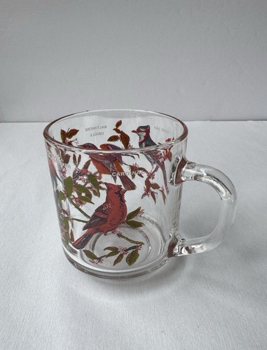 Arcoroc 1970s Vintage Bird Mug Glass 10oz Cardinal Blue Jay - Picture 1 of 9