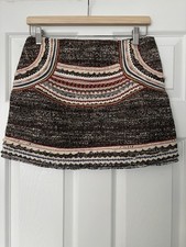 ZARA Aztec boho Beaded Mini Skirt Multicolour Embellished embroidered Size UK S