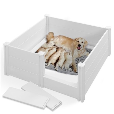 Dog Whelping Box with Rails Lg. 48 x 48 x 18 Inch Heavy-Duty PVC Puppy Pen White
