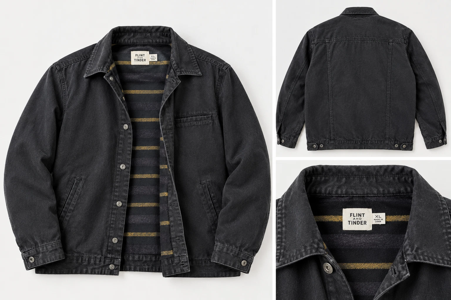 Flint and Tinder Flannel Lined Waxed Trucker Jacket Black XXL USA Oilskin - product detail image 1