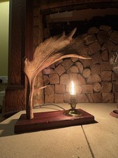 Vintage Handmade Large Fallow Deer Antler Table Lamp Unique Rustic Artisan Light