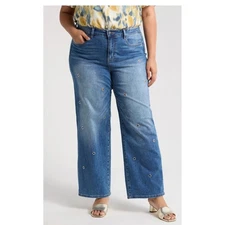 Vince Camuto Womens Jeans Wide Leg Grommet Detail Blue Denim Size 18W