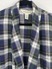 Vermont Country Store Men's Robe Plaid Blue Green 3 Pockets Size XL 100 Cotton