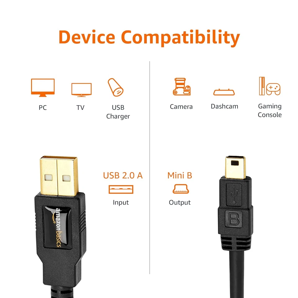 Usb- Mini Usb 2.0 Fast Charging Cable, 480Mbps Transfer Speed Gold - Image 3 of 4