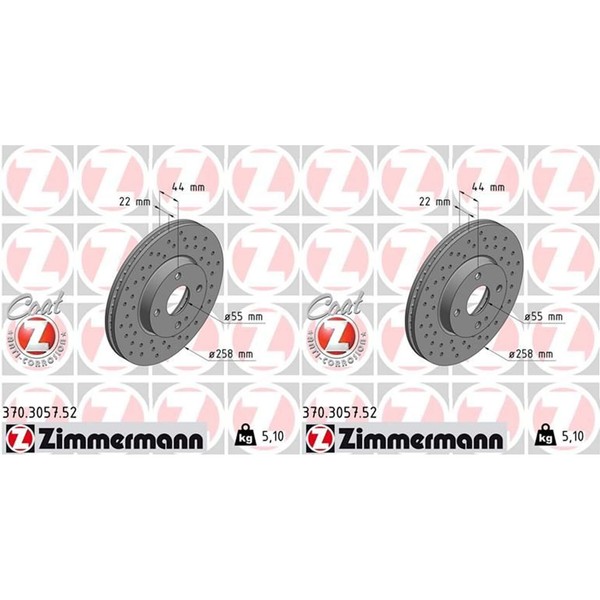 2X Zimmermann Sport Z Bremsscheiben 258Mm Gelocht InnenbelÜFtet Vorne Passend Fü-image