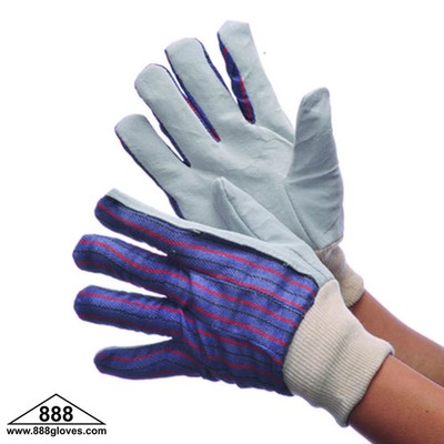 Leather Palm Knit Wrist Gloves Cow Split Palm - 30-2890 - 1 Dozen Pairs