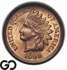 1908 Indian Head Cent Penny, Lustrous Near Gem BU++ RD