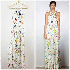 NWT Sachin Babi White Floral Pleated Halter Maxi Dress Size 4 Formal Wedding