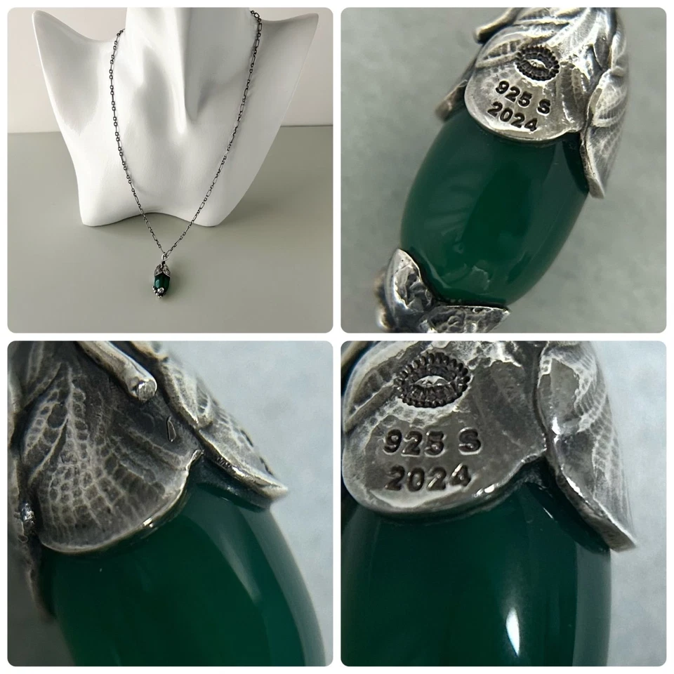 Collar Georg Jensen Año 2024 Colgante Ágata Verde 17,3 pulgadas con Caja Original Foto 3 de 4