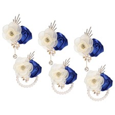 3 Sets Wrist Corsage and Boutonnieres Set for Wedding Groom Bride, Sapphire Blue