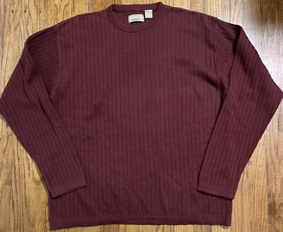 MEN'S KHAKI'S BY ARROW 100% COTTON WIDE RIBBED CREW NECK BURGUNDY SWEATER SIZE L