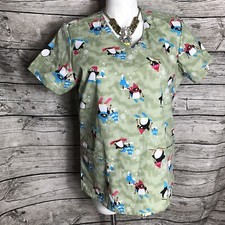 SB Scrub Womens Top Large Ski Penguins Christmas Snowflakes Three Pocket