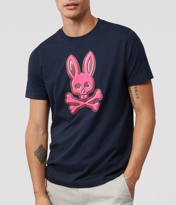 Psycho Bunny Men's Navy Hyde Bunny Graphic Crew-Neck Short Sleeve