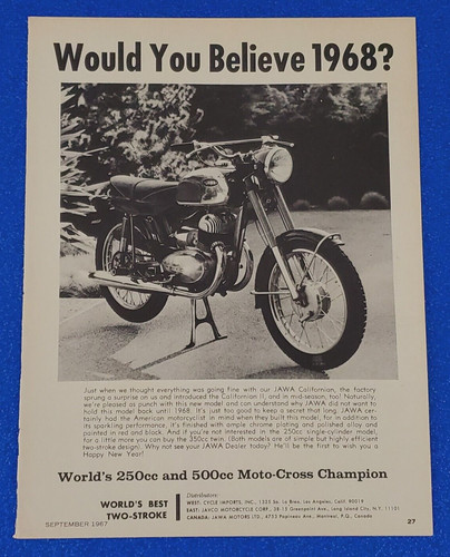 1968 JAWA "CALIFORNIAN II" VINTAGE MOTORCYCLE ORIGINAL PRINT AD FREE SHIPPING