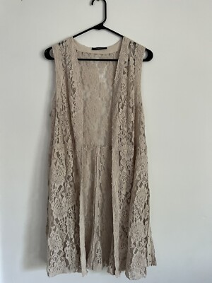 Voice Of California Womens Cream Open Front Lace Floral Jacket Size Medium