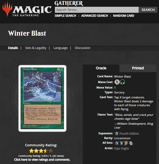 1995 Magic the Gathering 4th AP Artist Proof Chinese Winter Blast Kaja Foglio - Image 3 of 3