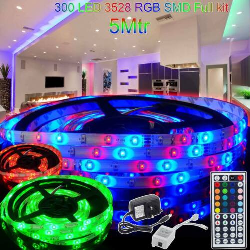 NEW RGB 5M 300 LED &REMOTE CONTROL LIGHT STRIP TAPE KITCHEN CABINET CEILING 12V - Picture 1 of 6