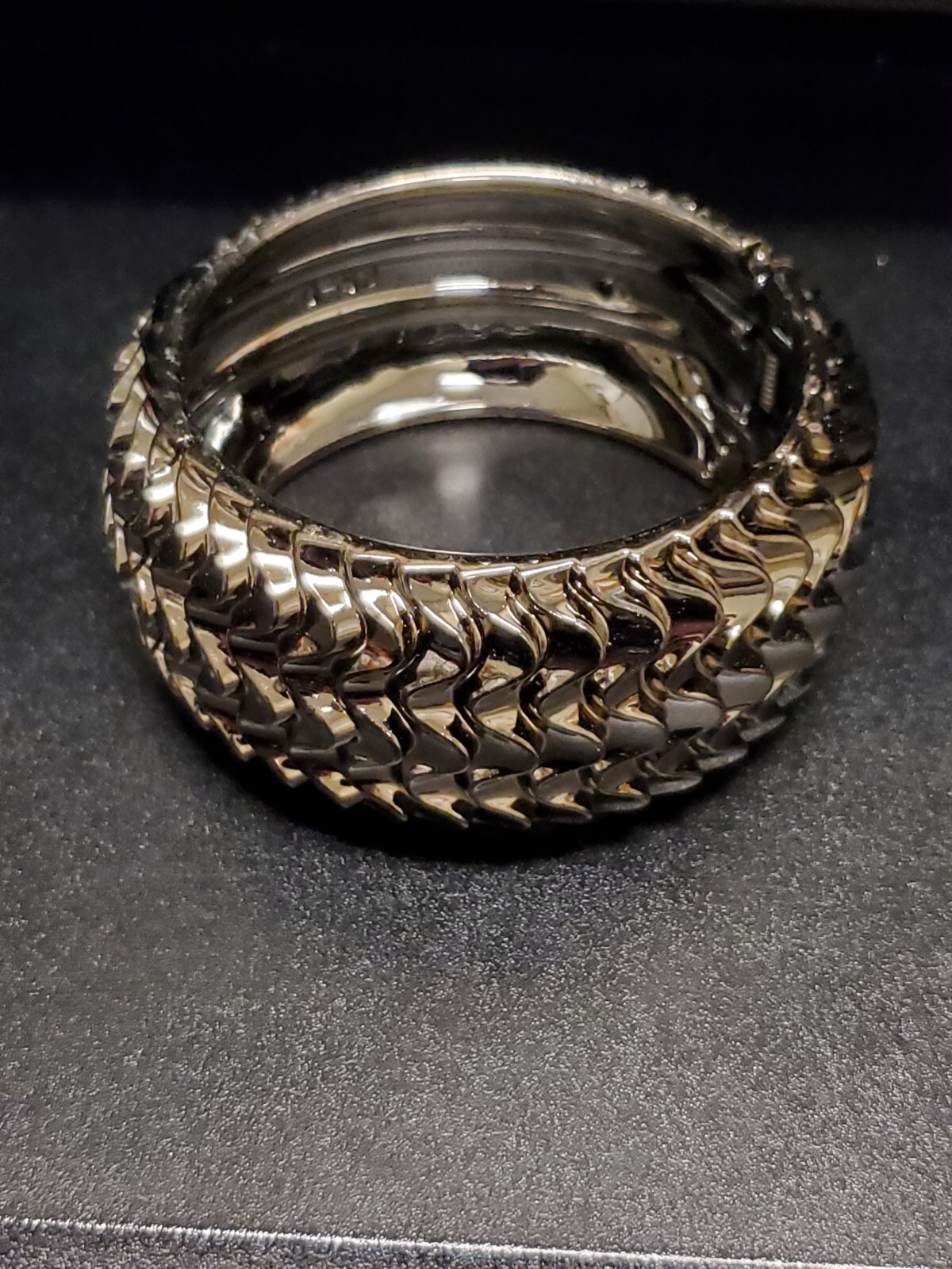 Statement Piece Wide Wavy Pattern Silvertone Plas… - image 3