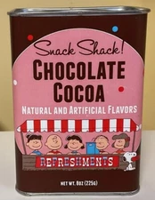 Vintage New Charlie Brown Snoopy Gang Cocoa Tin LG SZ Snack Shack McStevens