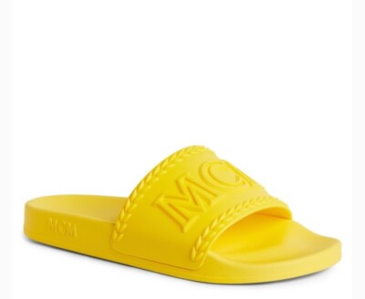 MCM Womens Yellow Big Logo Rubber Slides Sandals US 10 EU
