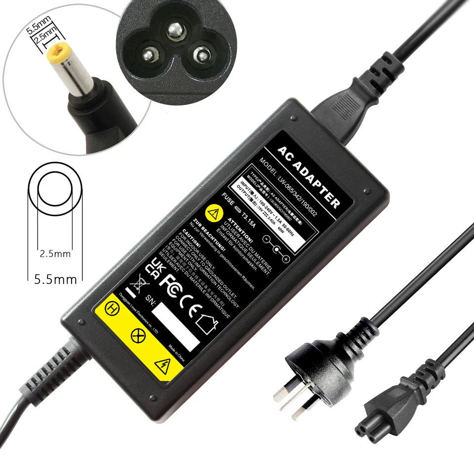 19v 3.42A AC Power Supply 19 Volt Adapter Charger LCD Screen 5.5x2.5mm +AU Cord - image 4 of 4
