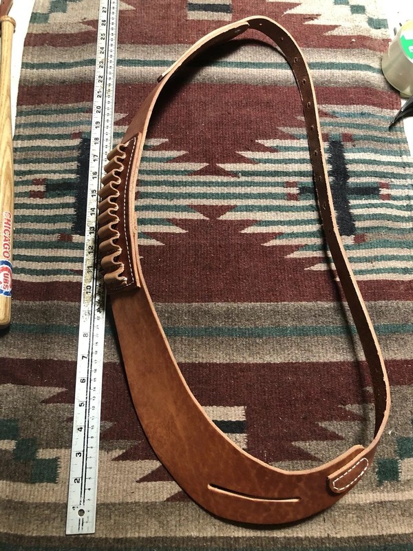Tanned Leather Bandoleer Cartridge Carrier 44 Magnum & 45 LC Loops No Holster