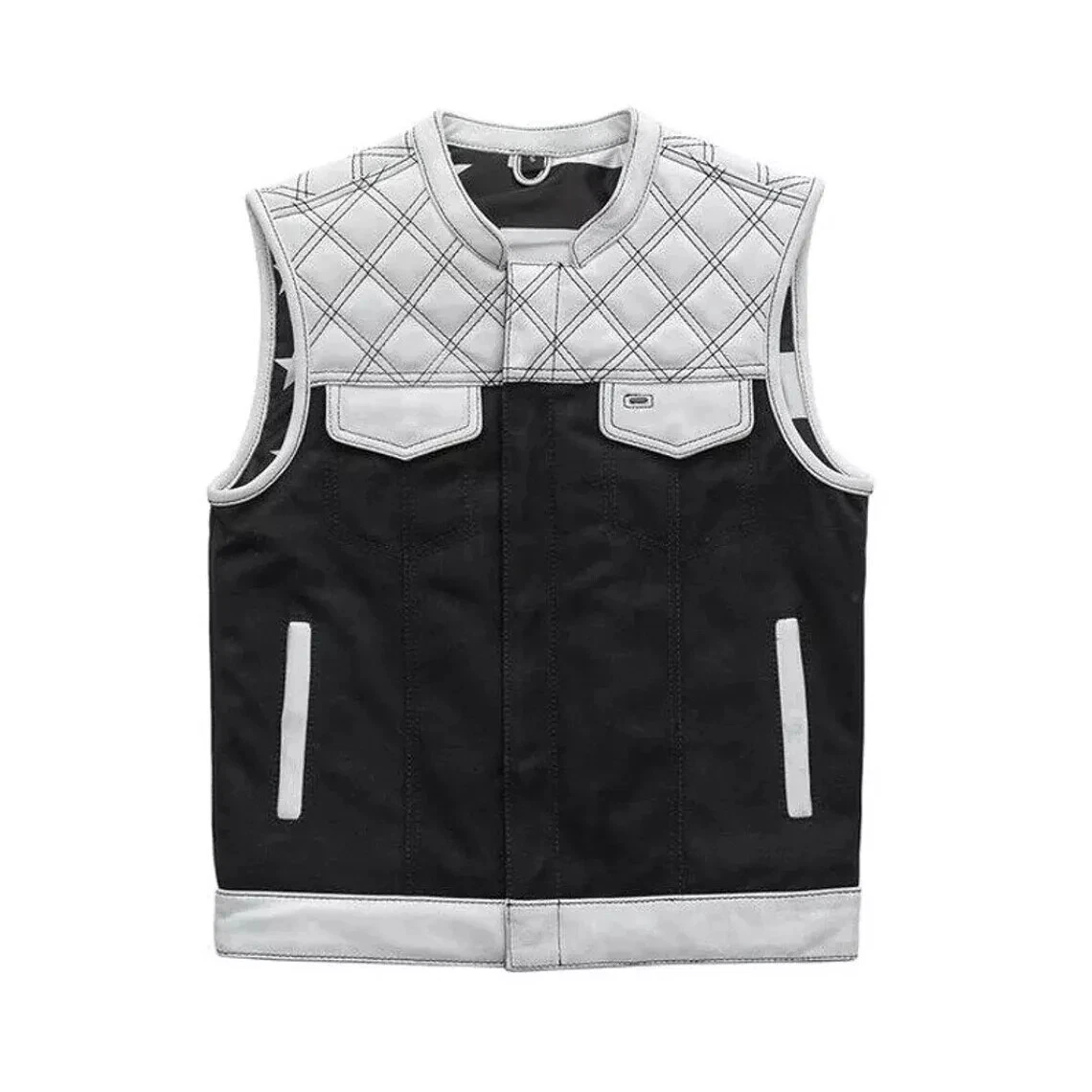 Mens Biker Leather Vest, Hunt Club Leather Builder Diamond Quilted Biker Vest