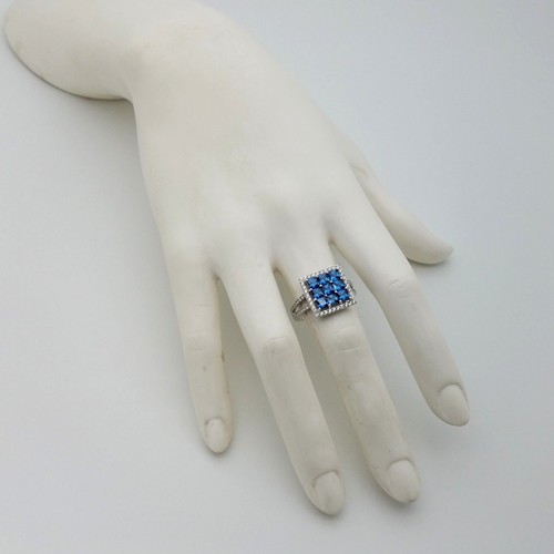New Signed 'Y' Sterling Silver 925 Blue White Gemstone Square Band Ring Size 11 - Picture 2 of 11
